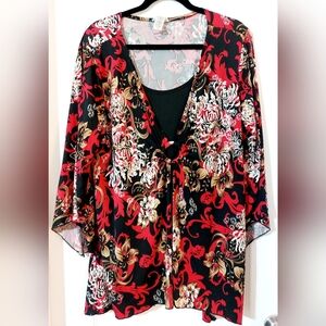 Flowy layered multi color plus‎ size womens blouse V Hem Size 2X